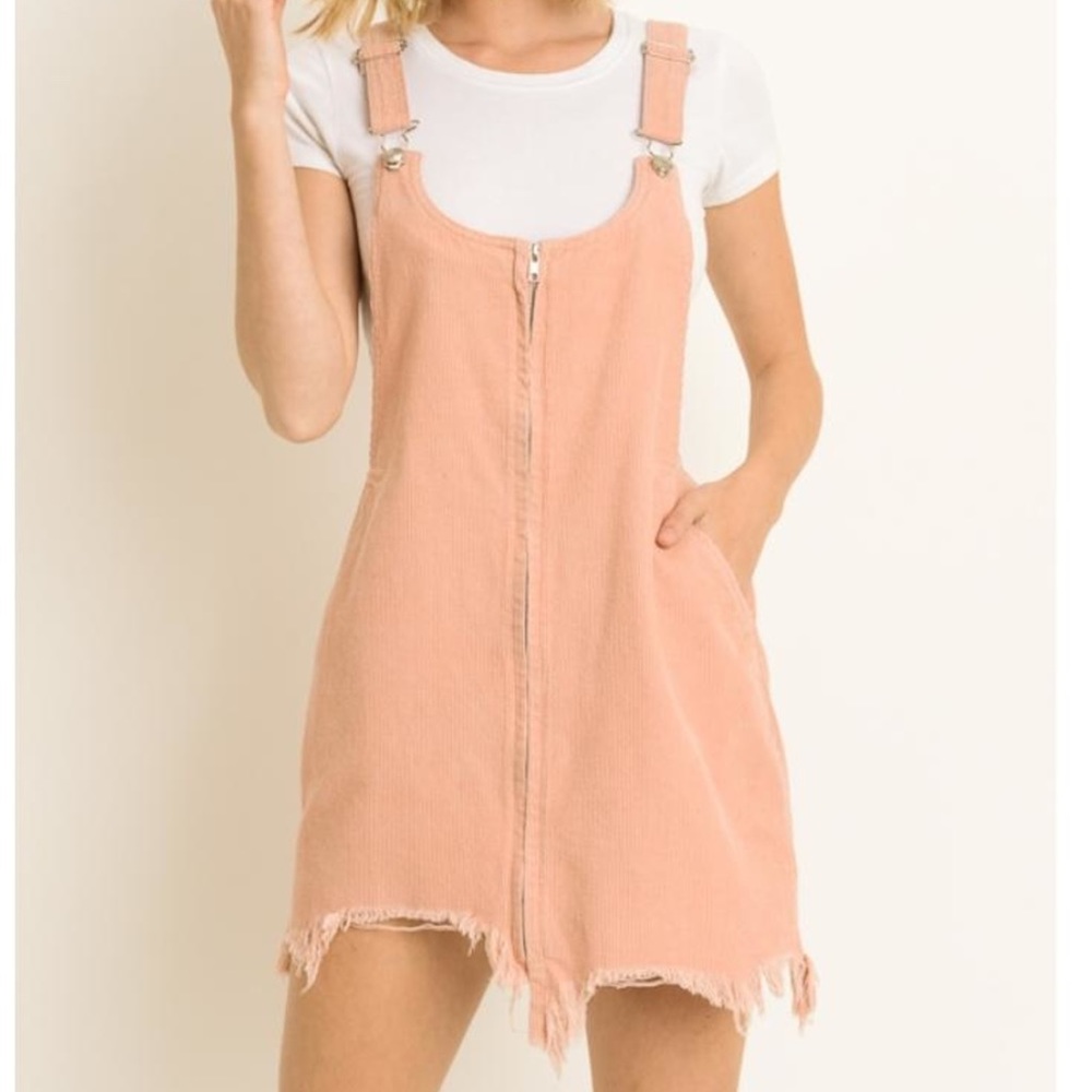Festival ready denim overalls mini dress w/raw hem - Picture 2 of 8